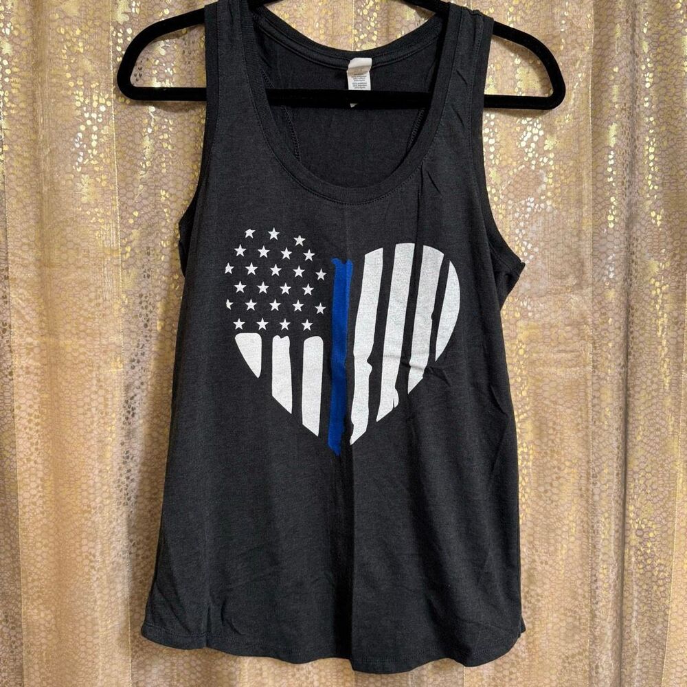 Police Support Thin Blue Line Heart Gray Tank Top Medium